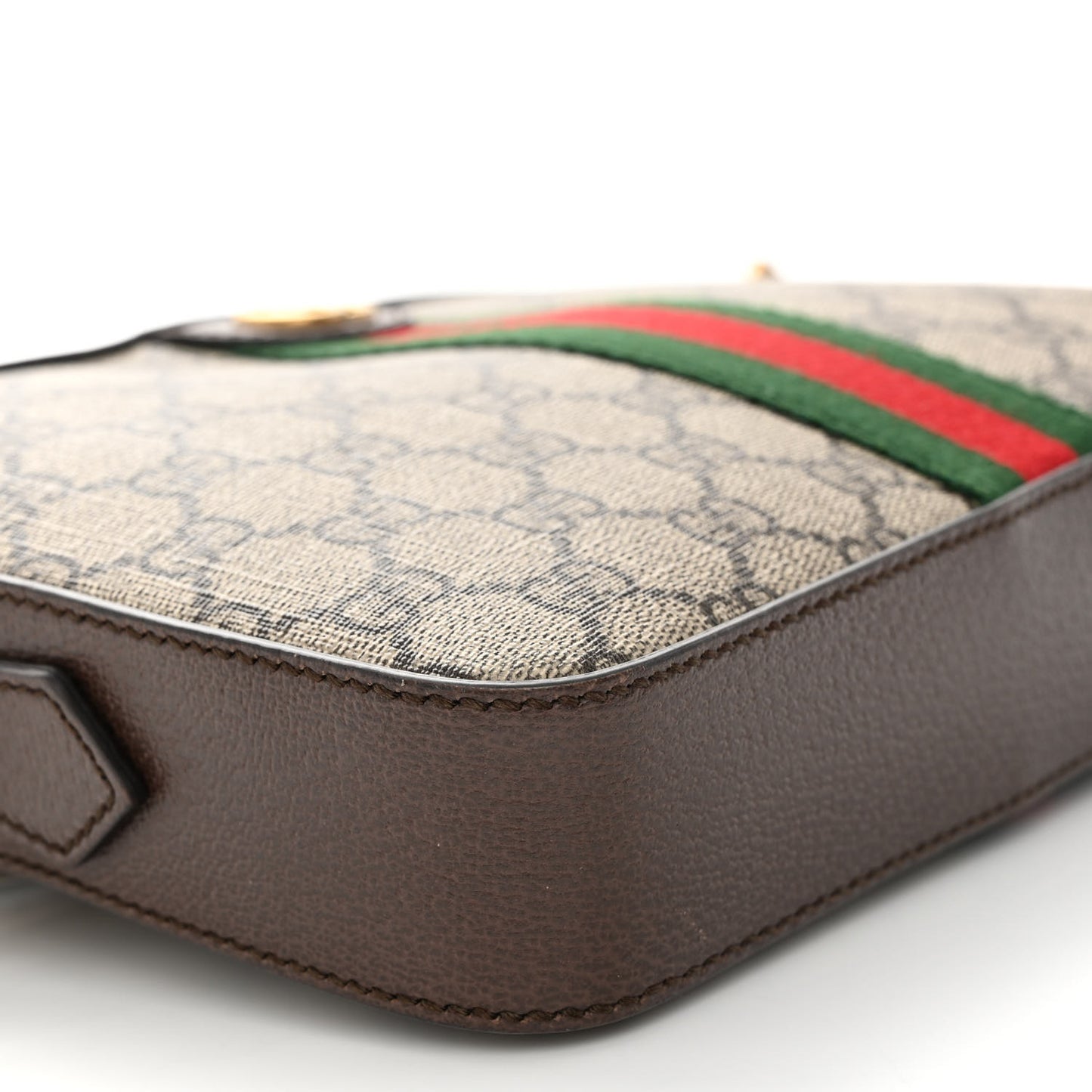 GG Supreme Monogram Textured Dollar Calfskin Web Ophidia Wristlet Shoulder Bag Beige Ebony New Acero