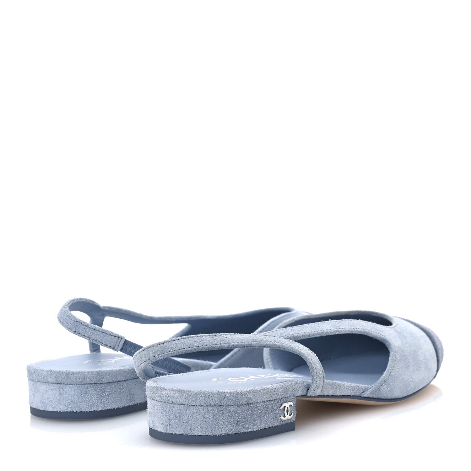 Chanel Suede Cap Toe CC Coco Slingback Pumps 36 Light Blue 5 of 11