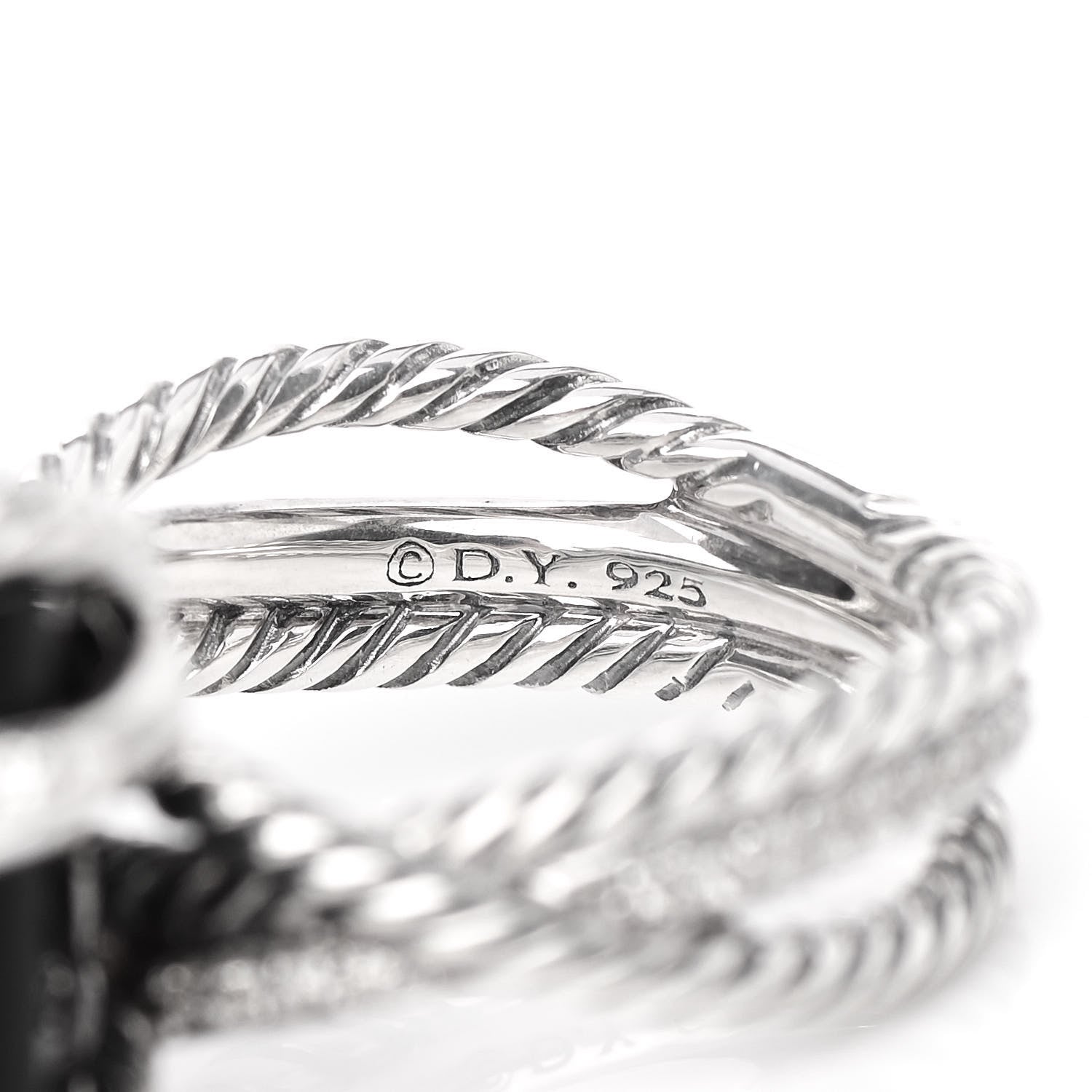 David Yurman Sterling Silver Diamond Black Onyx 15mm Cable Wrap Ring 55 7.25 4 of 5