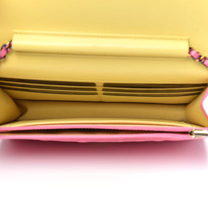Chanel Lambskin Quilted Wallet On Chain WOC Pink Yellow 5 of 11