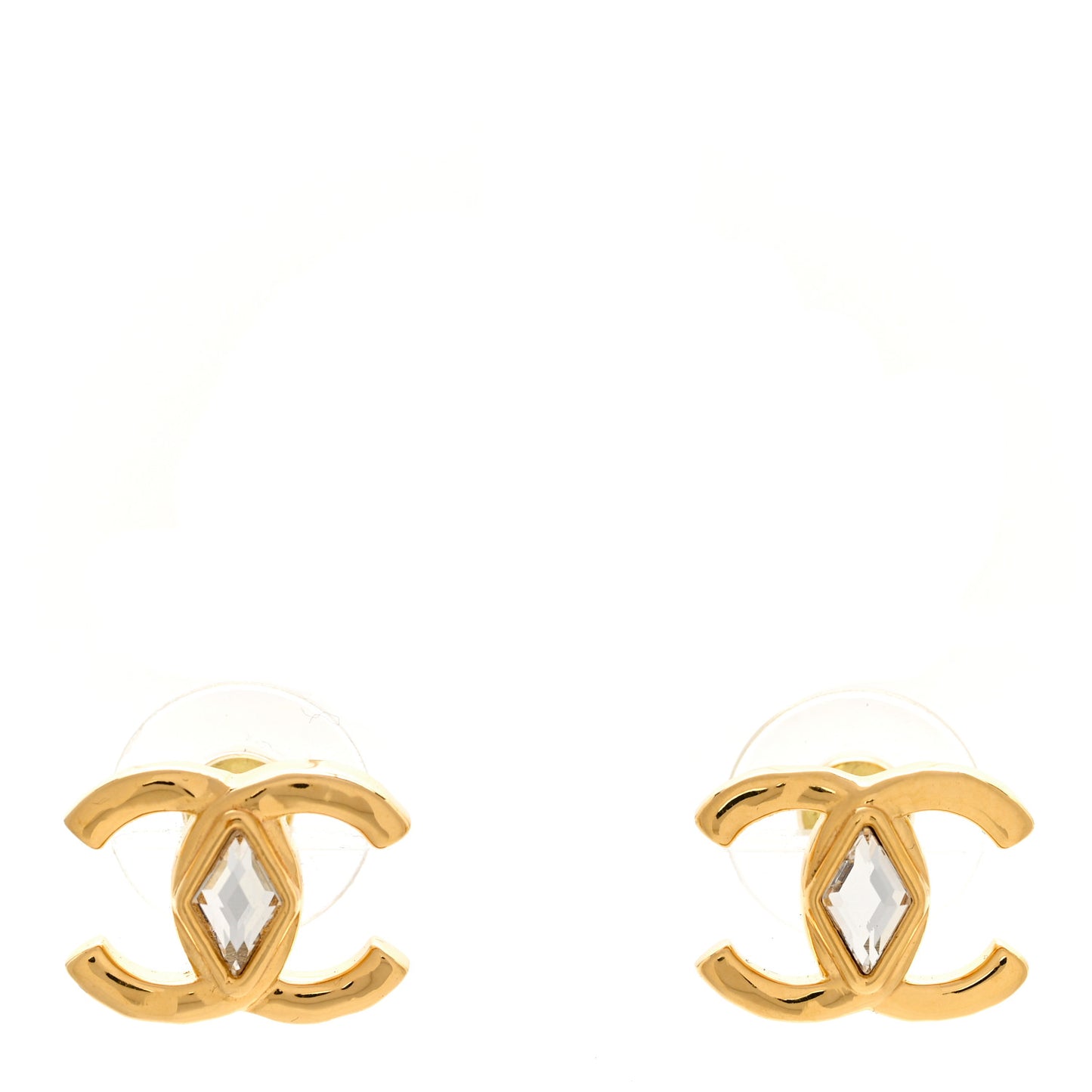 Crystal Studded CC Earrings Gold