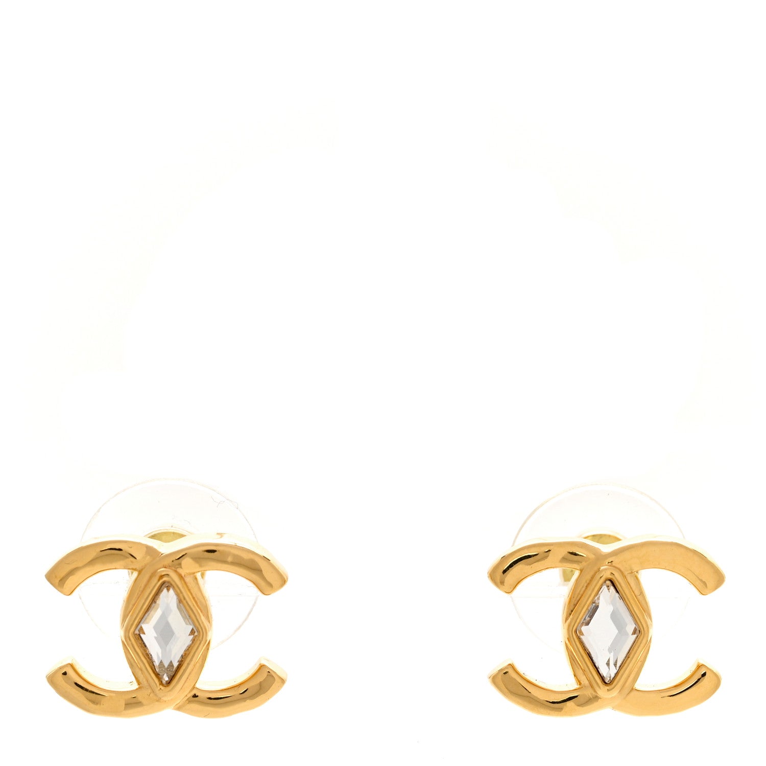 Chanel Crystal Studded CC Earrings Gold 1 of 4