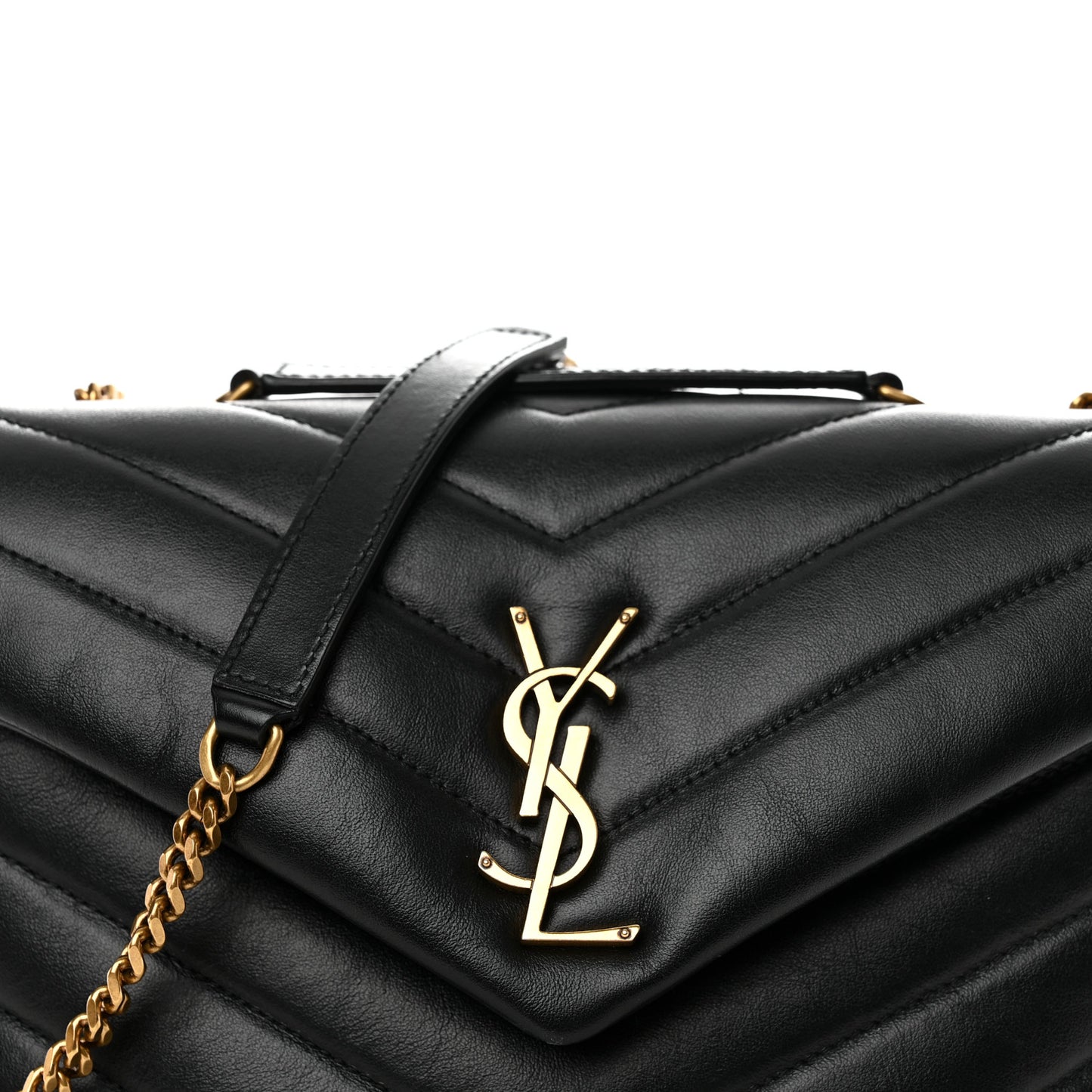 Calfskin Y Quilted Monogram Small Loulou Chain Satchel Black