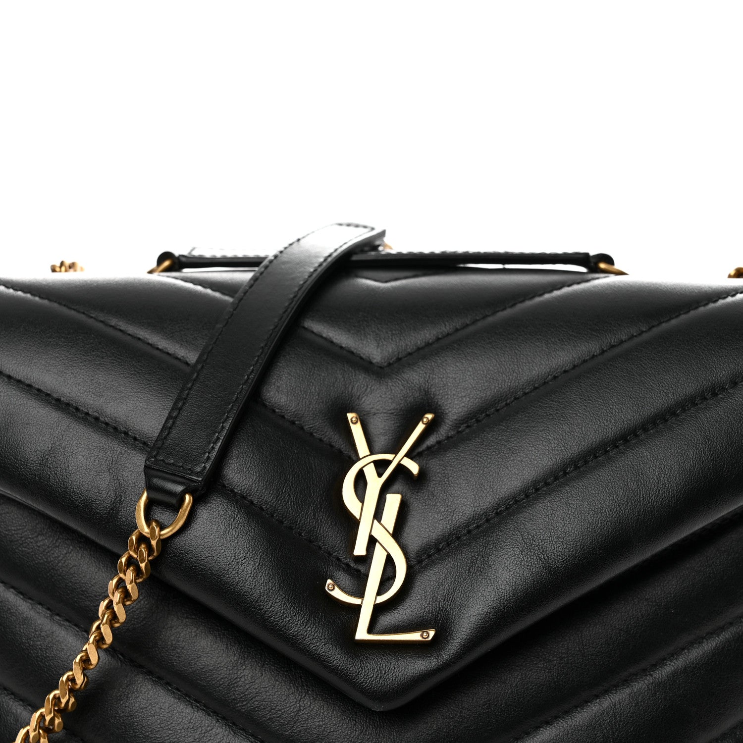 Saint Laurent Calfskin Y Quilted Monogram Small Loulou Chain Satchel Black 9 of 11