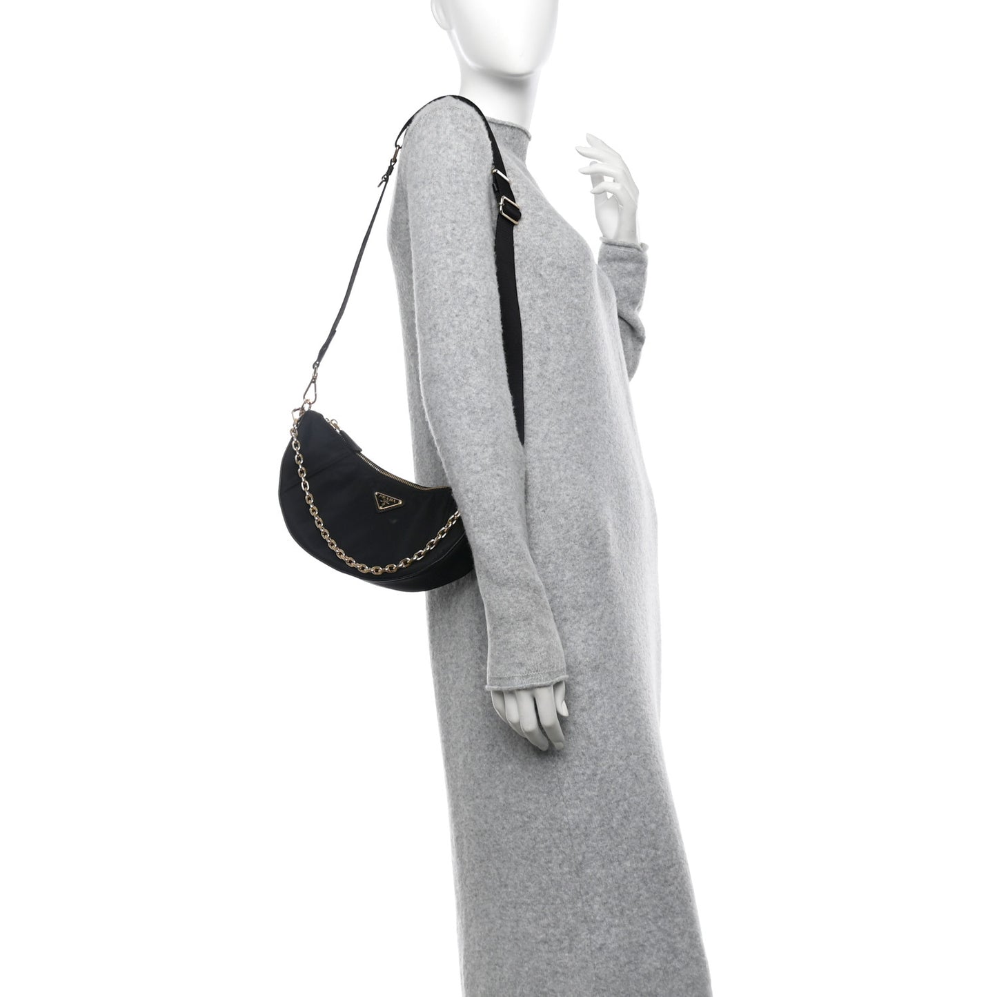 Re-Nylon Saffiano Demi-lune Shoulder Bag Black