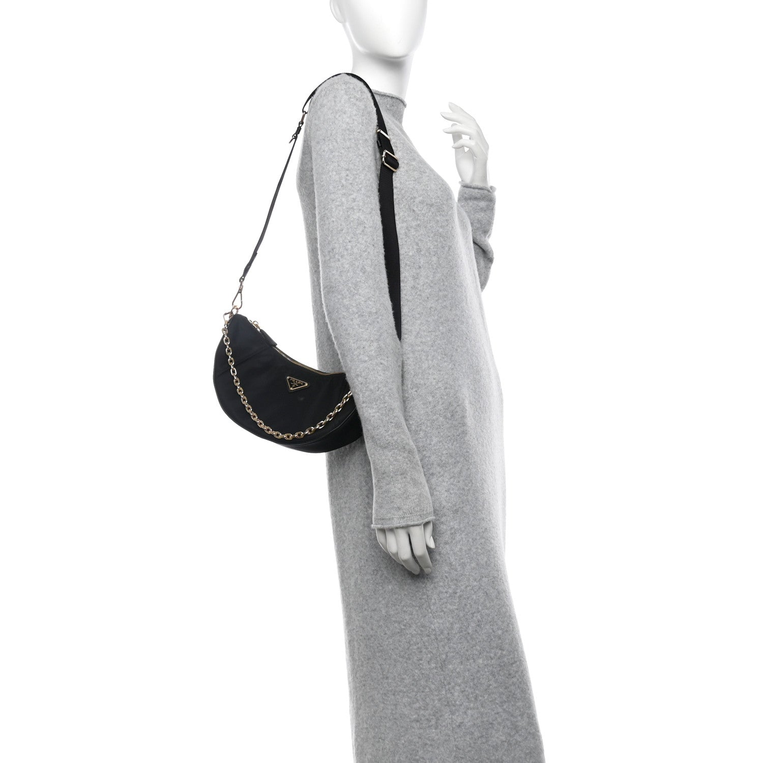 Prada Re-Nylon Saffiano Demi-lune Shoulder Bag Black 2 of 11