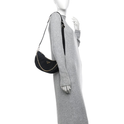 Prada Re-Nylon Saffiano Demi-lune Shoulder Bag Black 2 of 11