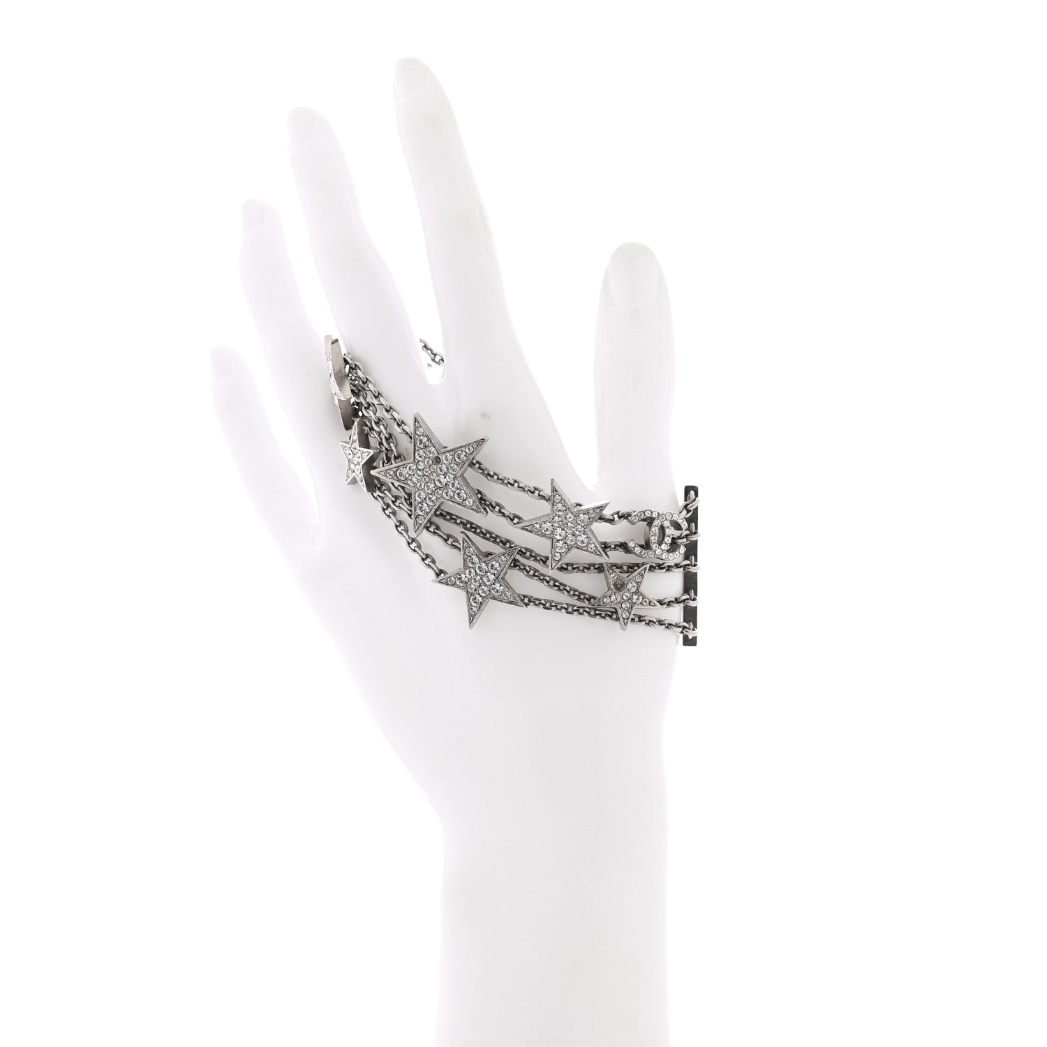 Chanel Crystal Star CC Multi Strand Bracelet Silver 2 of 8