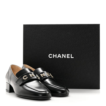 Chanel Shiny Calfskin Logo Loafers 37 Black 13 of 13