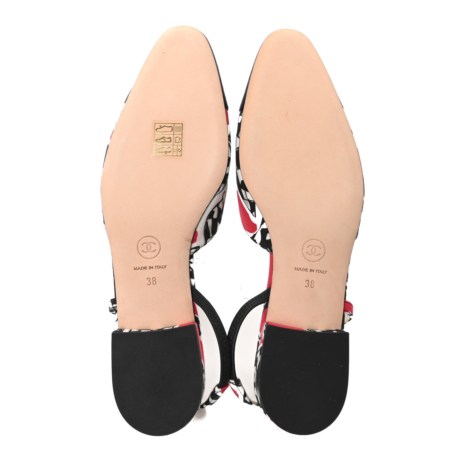Chanel Printed Fabric Grosgrain Cap Toe CC Slingback Flats 38 Red Black White 6 of 9