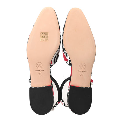 Chanel Printed Fabric Grosgrain Cap Toe CC Slingback Flats 38 Red Black White 6 of 9