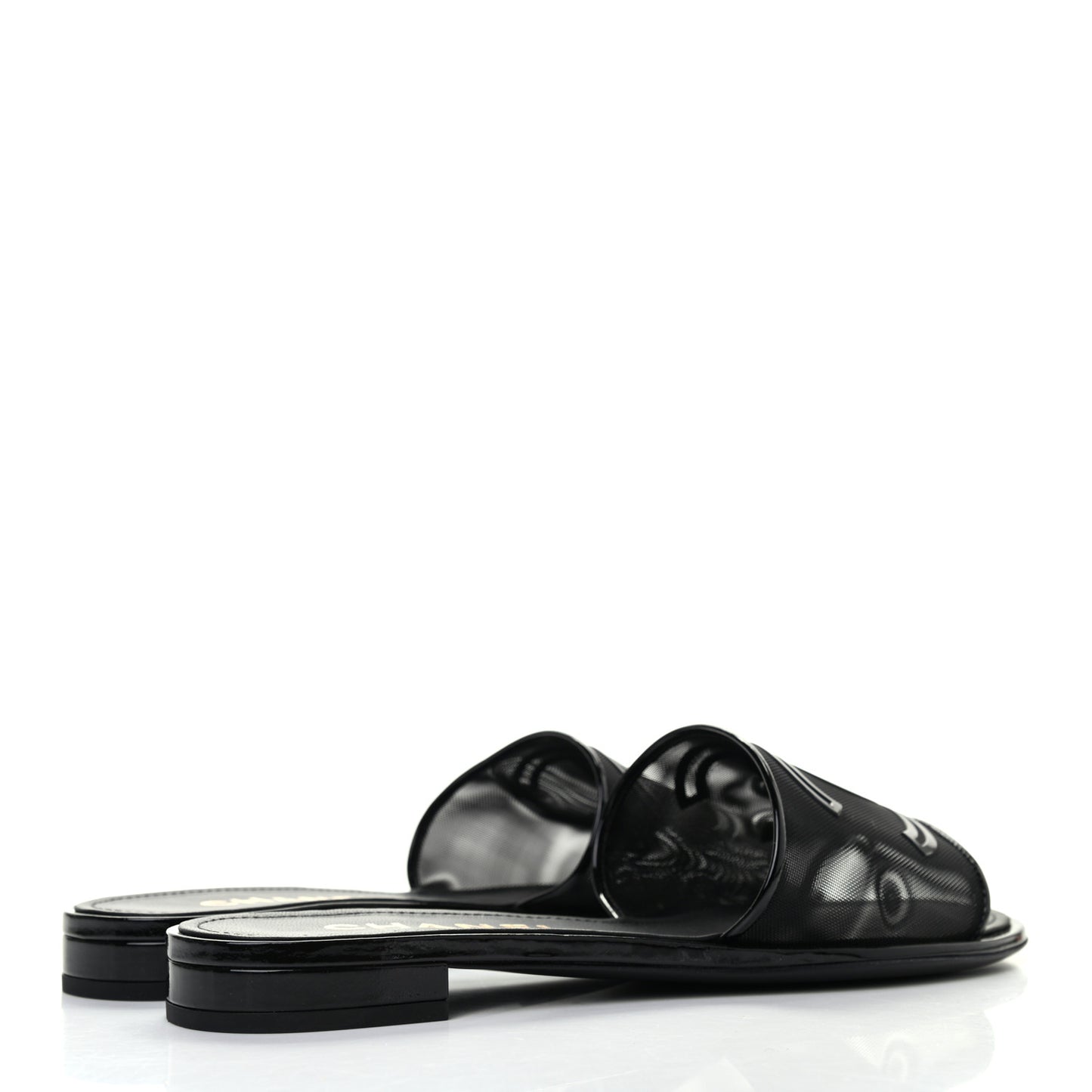 Mesh Patent Calfskin CC Mules 39 Black