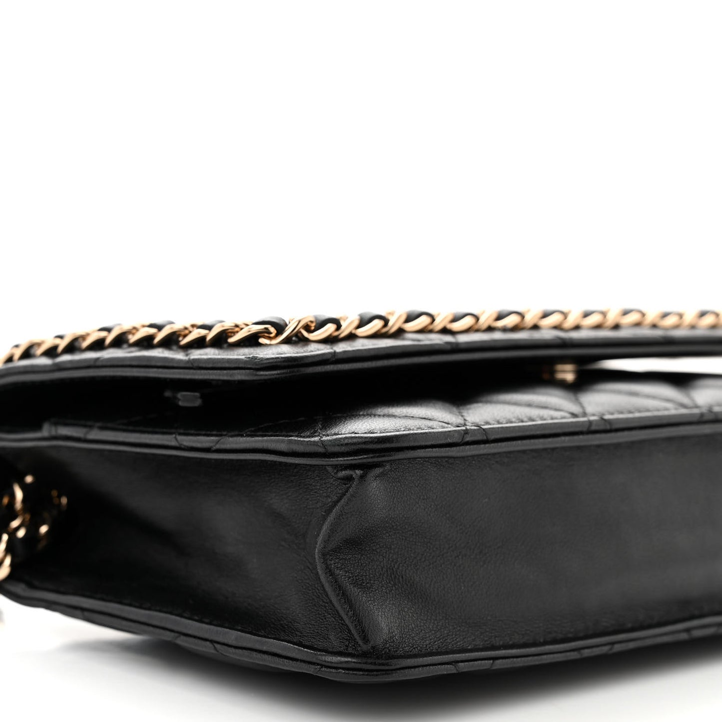 Lambskin Quilted Chain Around Wallet On Chain WOC Black