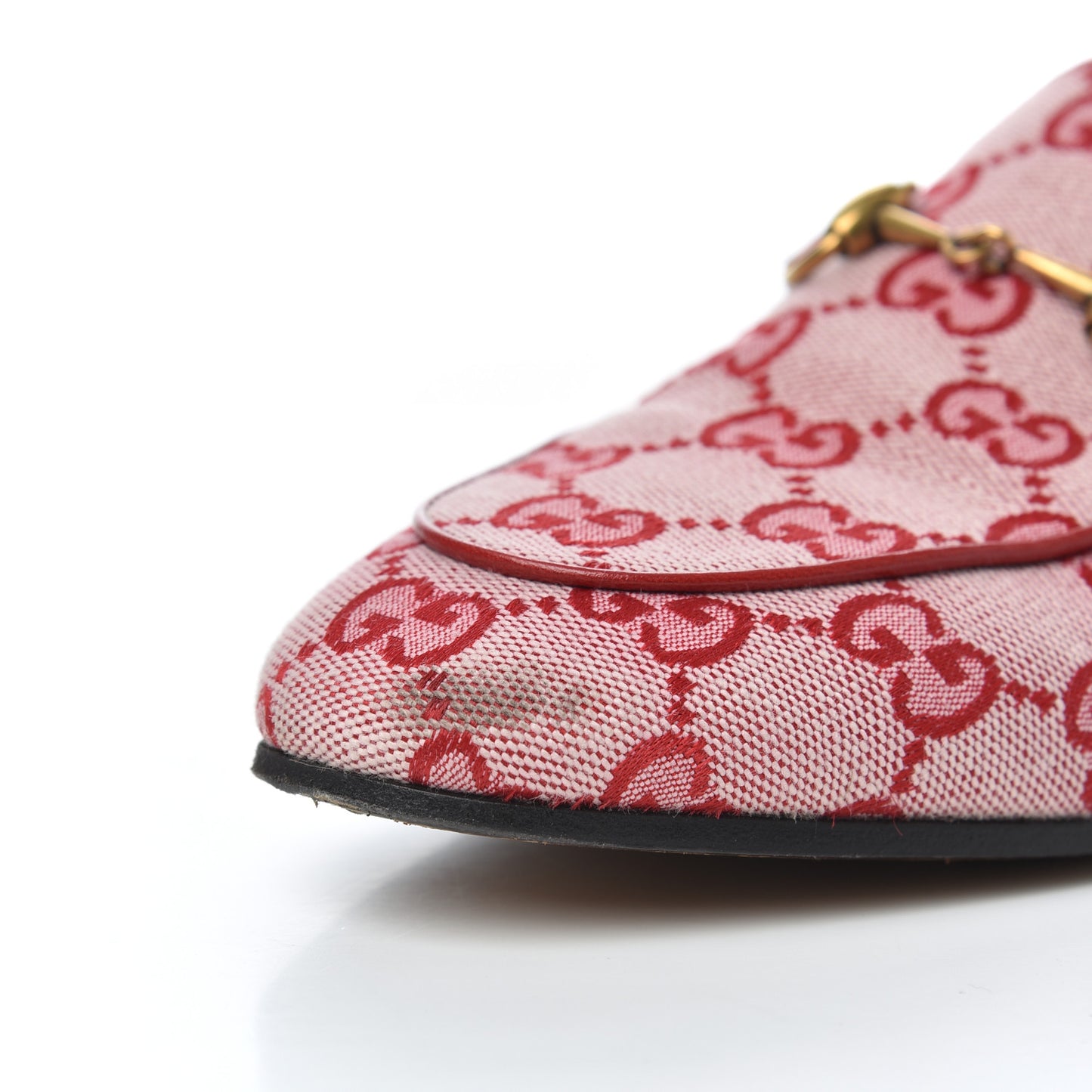 Canvas GG Monogram Horsebit Womens Jordaan Loafers 36.5 Gardenia Hibiscus Red