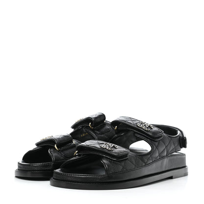 Chanel Grained Calfskin Velcro Dad Sandals 39 Black 4 of 9