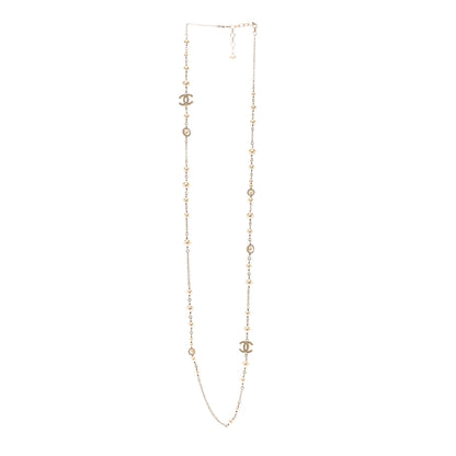 Chanel Pearl Crystal CC Long Necklace Gold White 3 of 5