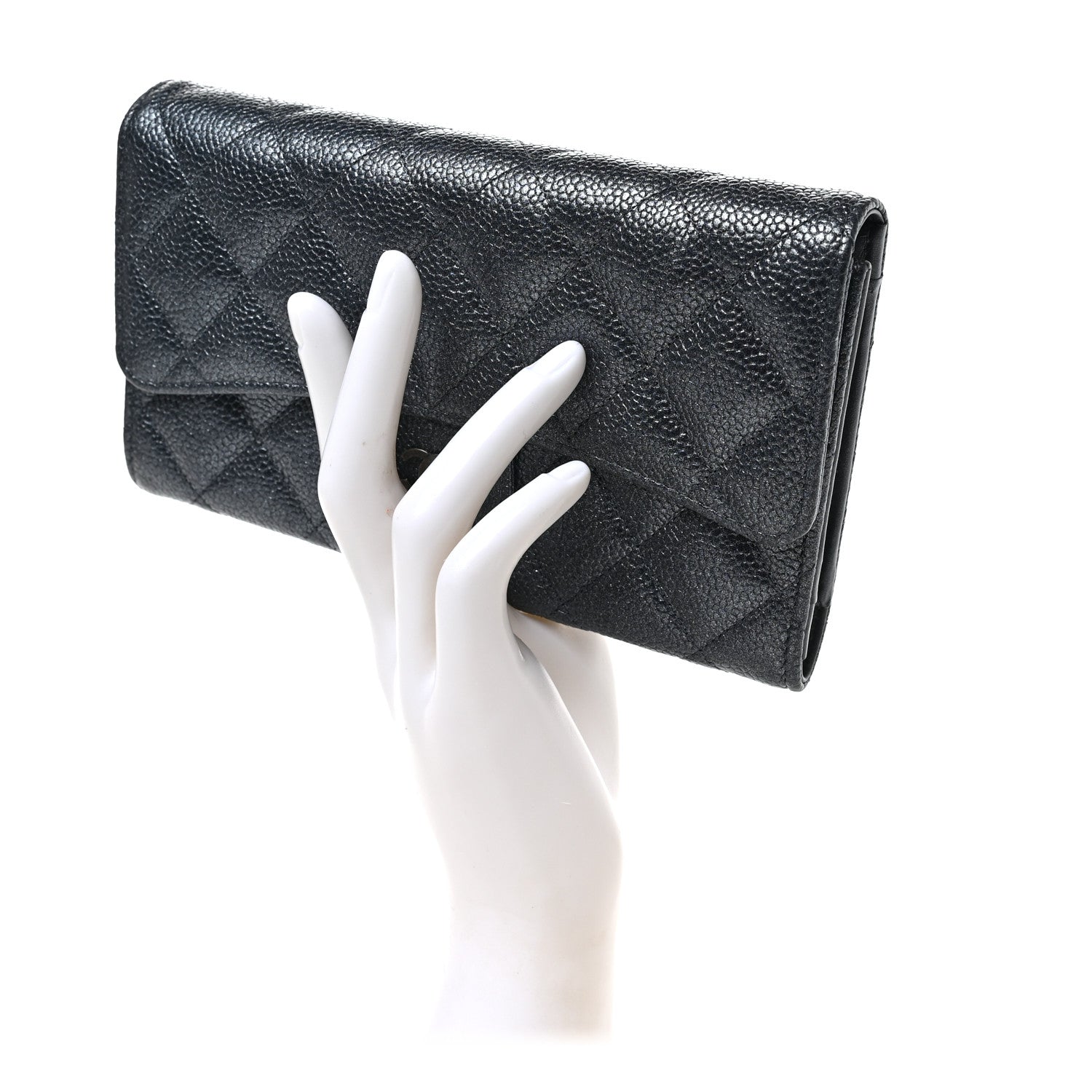 Chanel Iridescent Caviar Quilted Large Gusset Flap Wallet Black 2 of 7