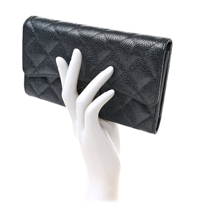 Chanel Iridescent Caviar Quilted Large Gusset Flap Wallet Black 2 of 7