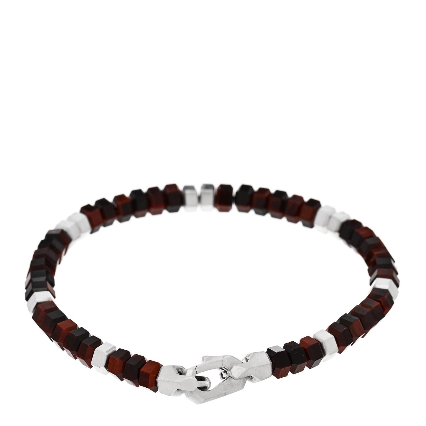 Sterling Silver Red Tiger's Eye Hex Bead Bracelet