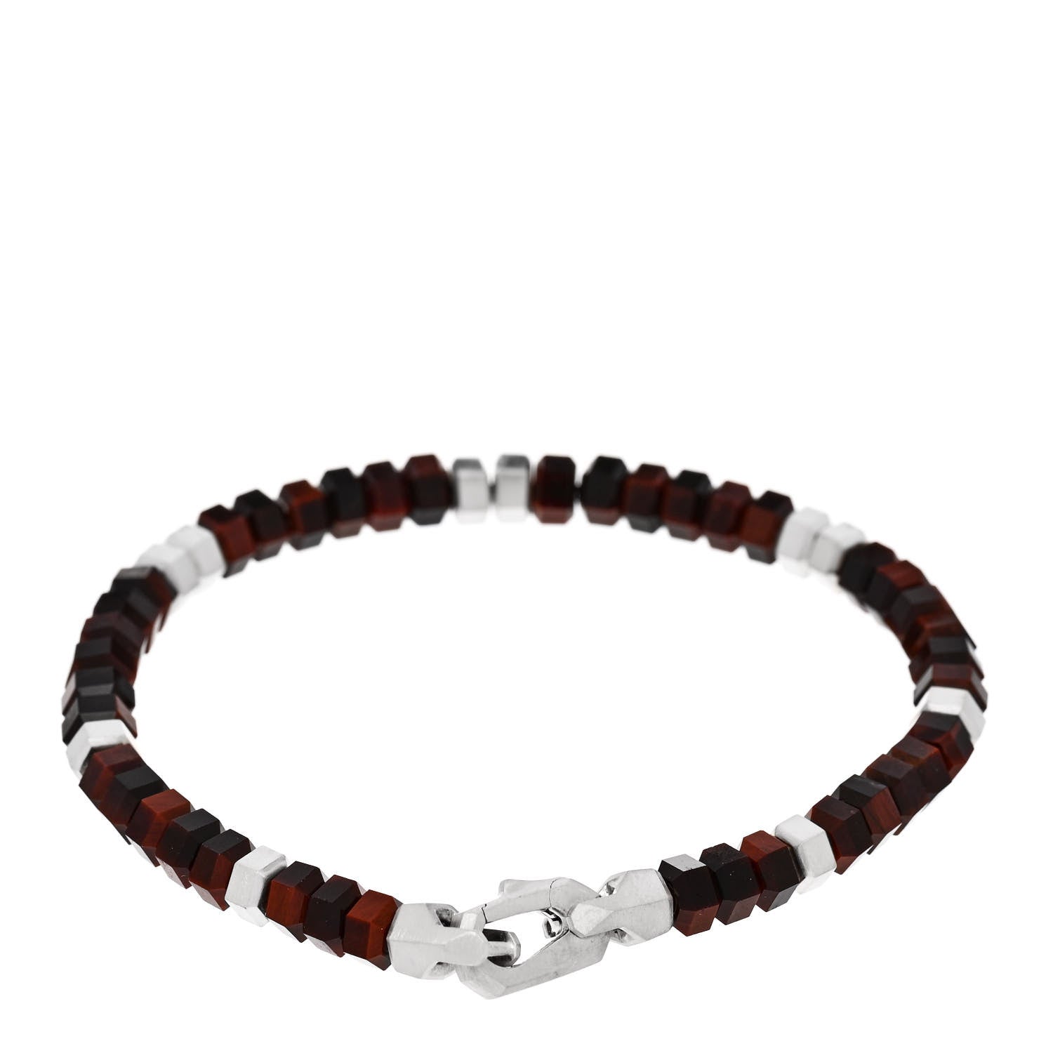 David Yurman Sterling Silver Red Tiger's Eye Hex Bead Bracelet 2 of 3