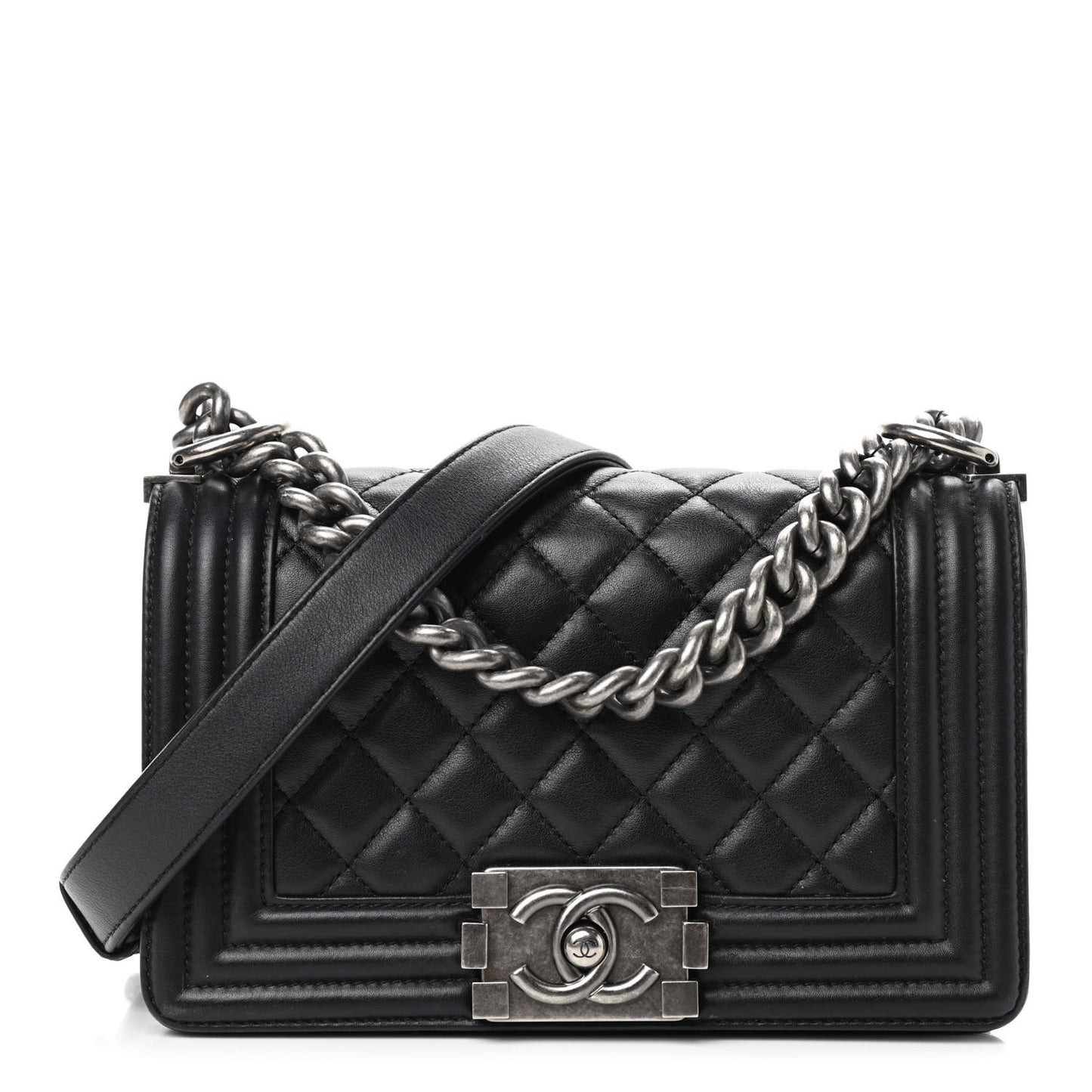 Lambskin Quilted Small Boy Flap Black