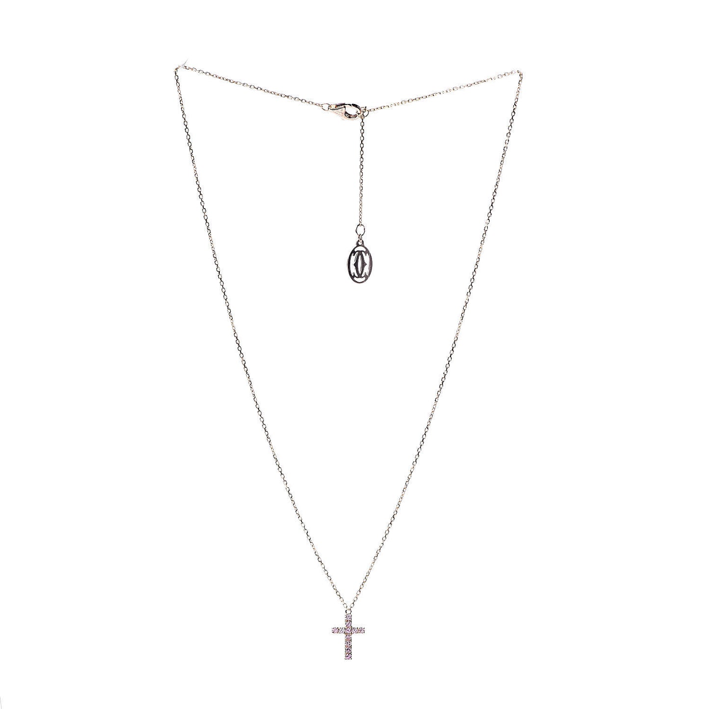 18K Pink Gold Pink Sapphire Symbols Cross Pendant Necklace