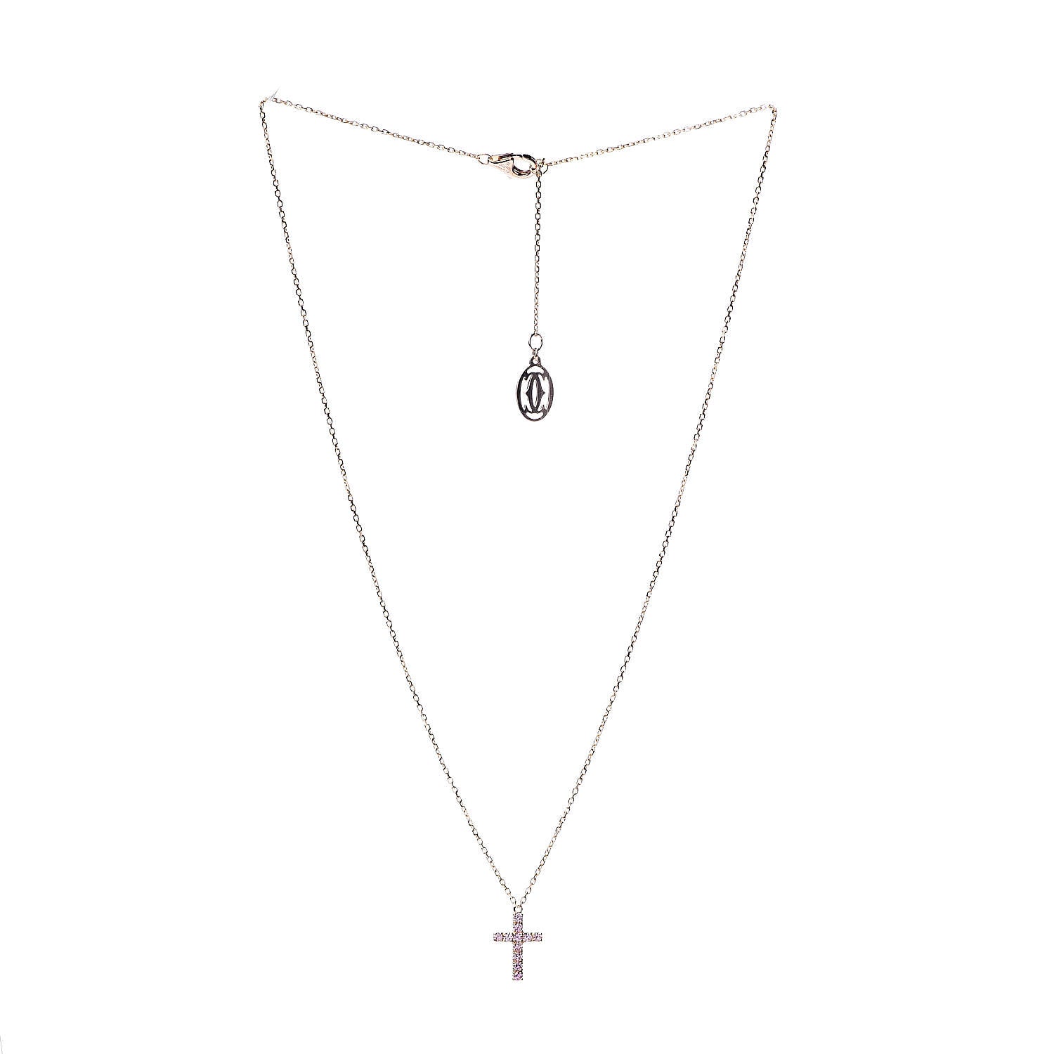 Cartier 18K Pink Gold Pink Sapphire Symbols Cross Pendant Necklace 3 of 6