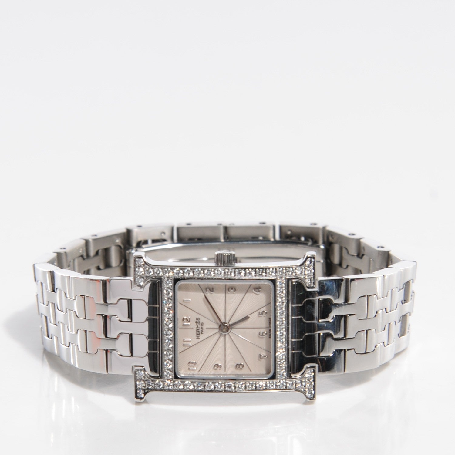 Hermes Stainless Steel Diamond Bezel 21mm Heure H Hour Quartz Watch 3 of 9