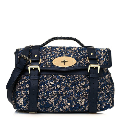 Mulberry Gecko Jacquard Floral Alexa Satchel Navy 1 of 10