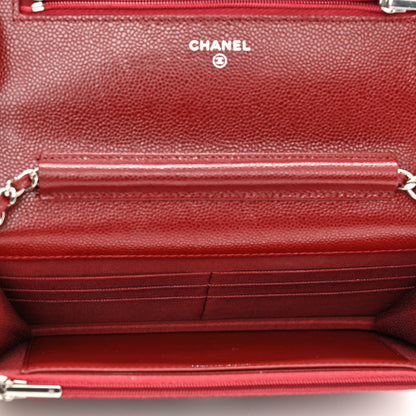 Chanel Caviar Quilted Wallet on Chain WOC Burgundy 5 of 13