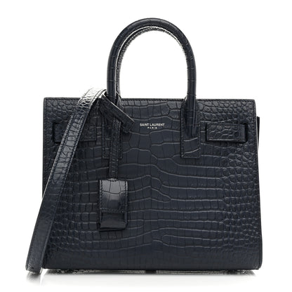 Saint Laurent Calfskin Crocodile Embossed Nano Sac De Jour Navy 1 of 11