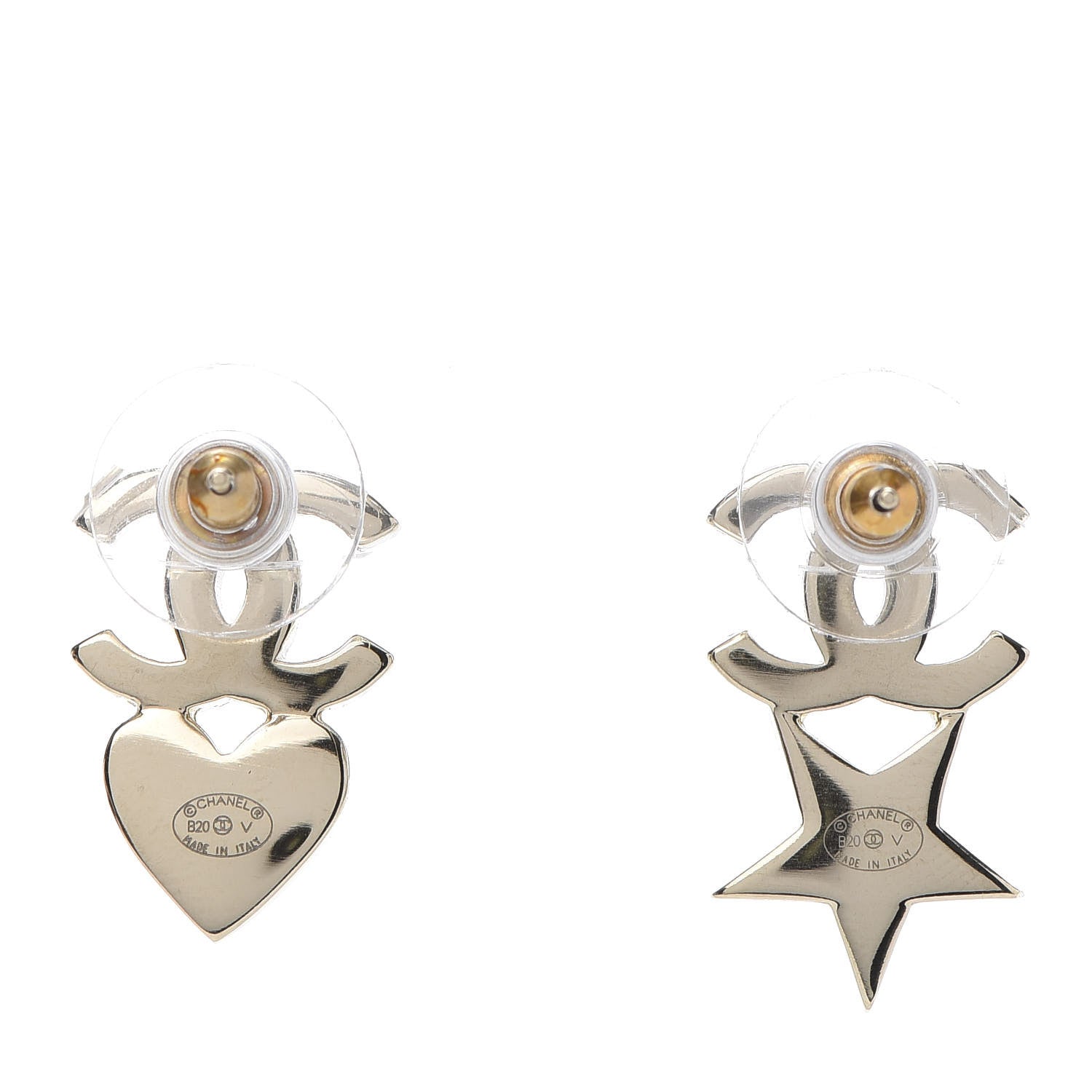 Chanel Crystal Pearl Charming Winter CC Star Heart Earrings Gold 4 of 5