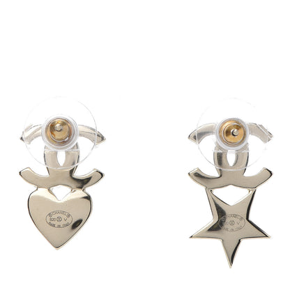 Chanel Crystal Pearl Charming Winter CC Star Heart Earrings Gold 4 of 5