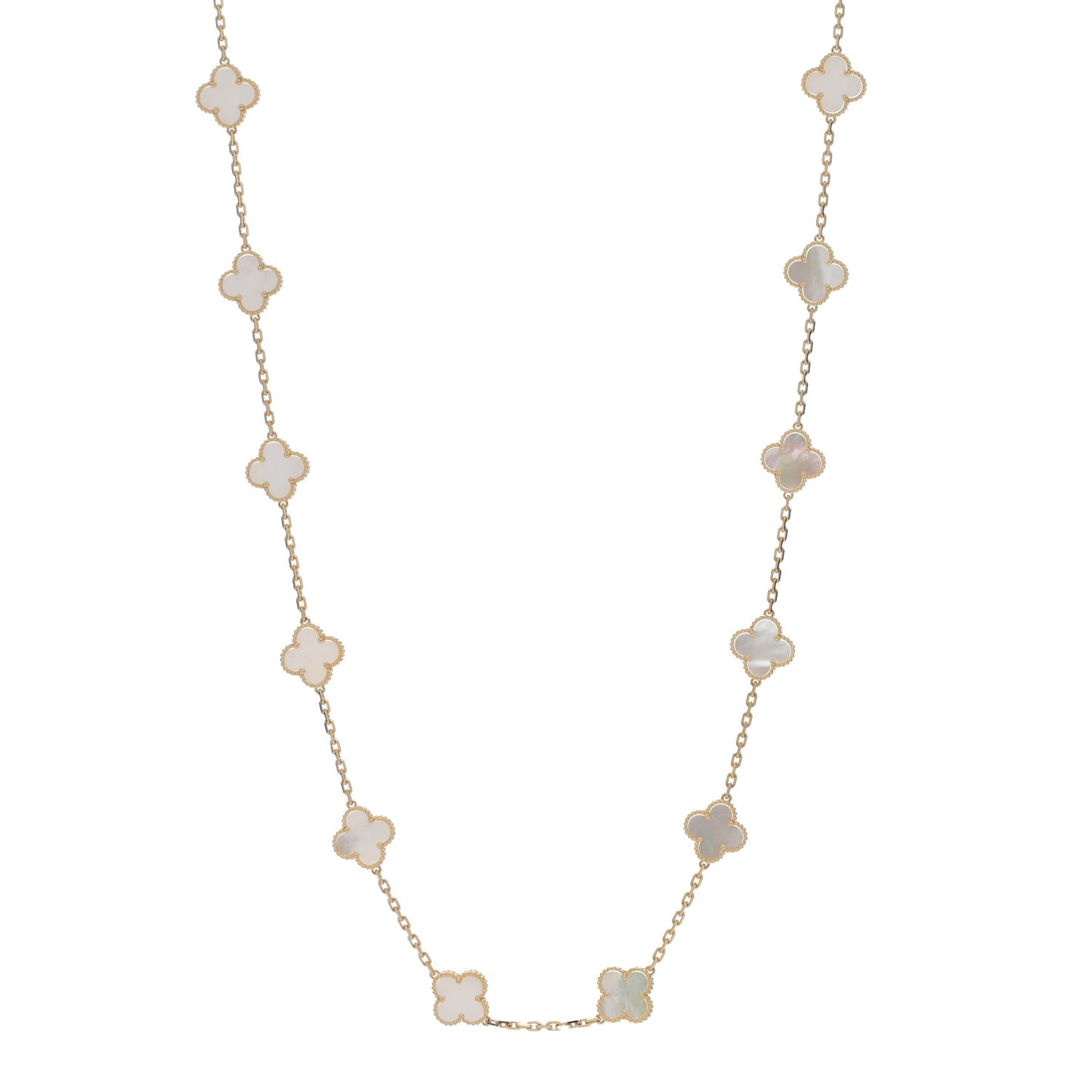 18K Yellow Gold Mother of Pearl 20 Motifs Vintage Alhambra Necklace