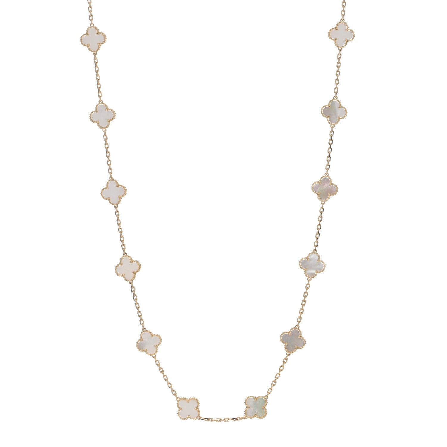 Van Cleef & Arpels 18K Yellow Gold Mother of Pearl 20 Motifs Vintage Alhambra Necklace 1 of 4