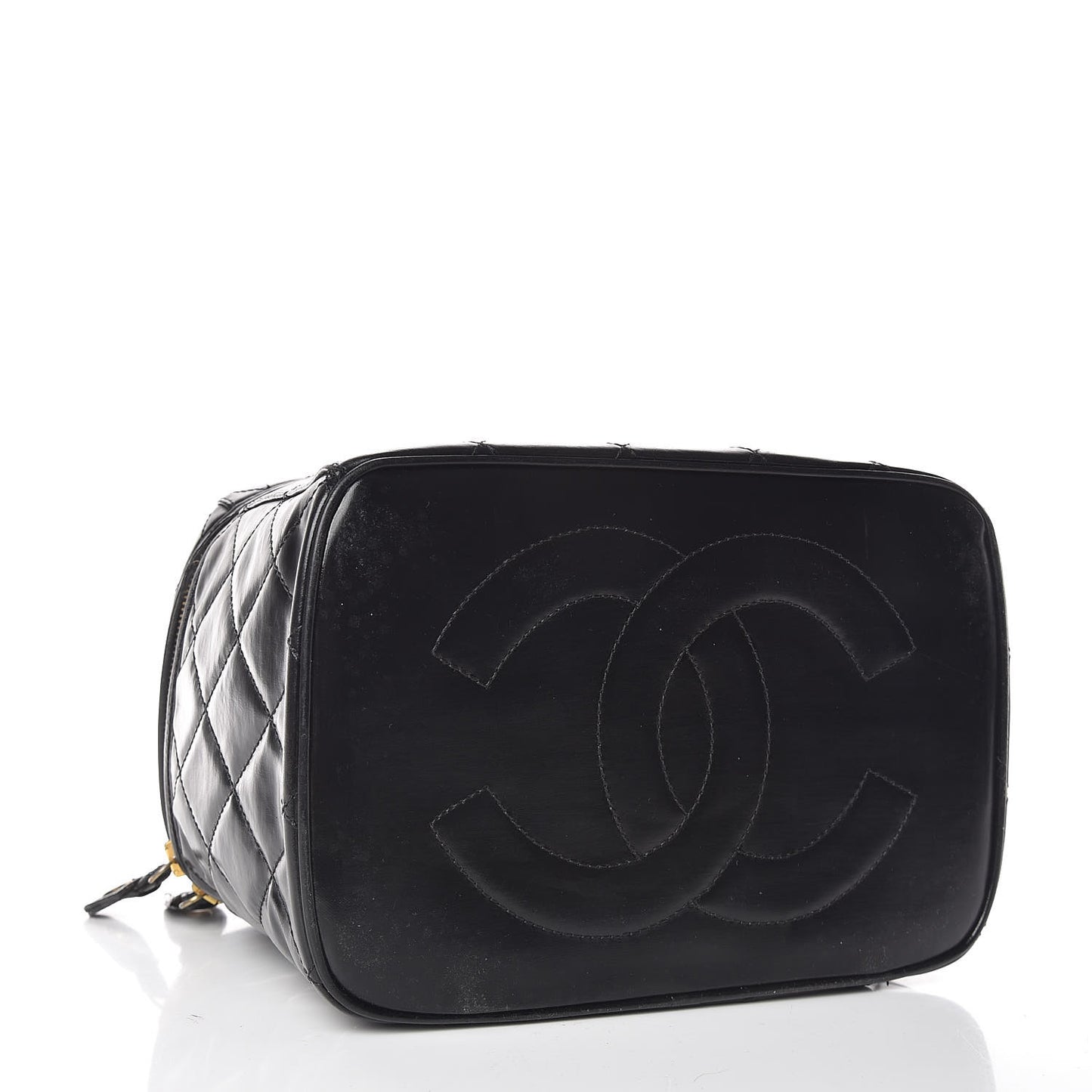 Lambskin Quilted Vanity Cosmetic Case Black