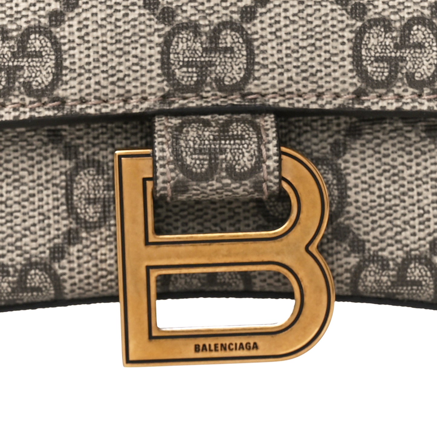 X GUCCI GG Supreme Monogram Small Hourglass Top Handle Bag Beige Ebony