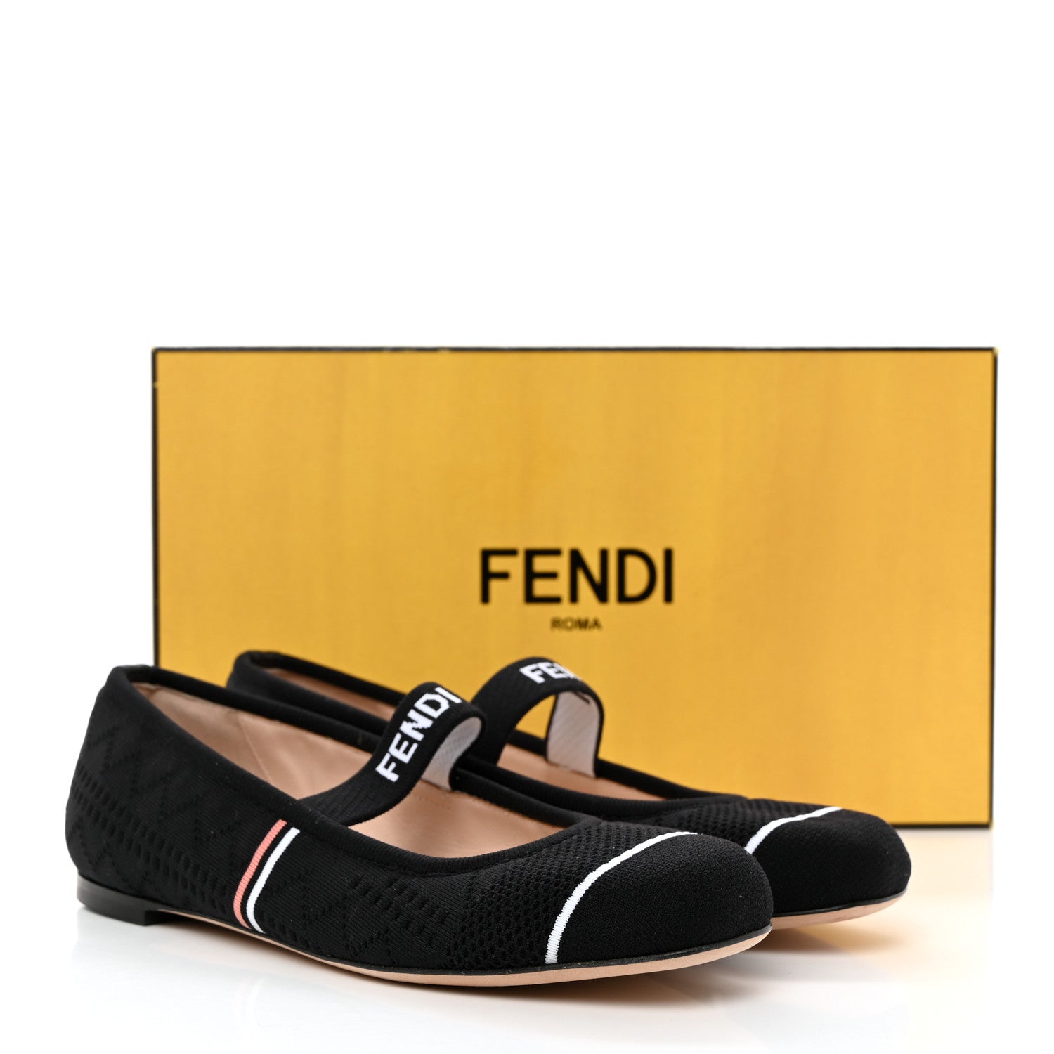 Fendi Technical Knit Logo Ballet Flats 36.5 Black White 8 of 8