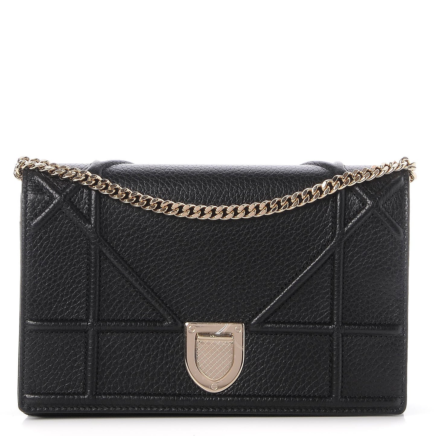 Grained Calfskin Diorama Wallet on Chain Pouch Black
