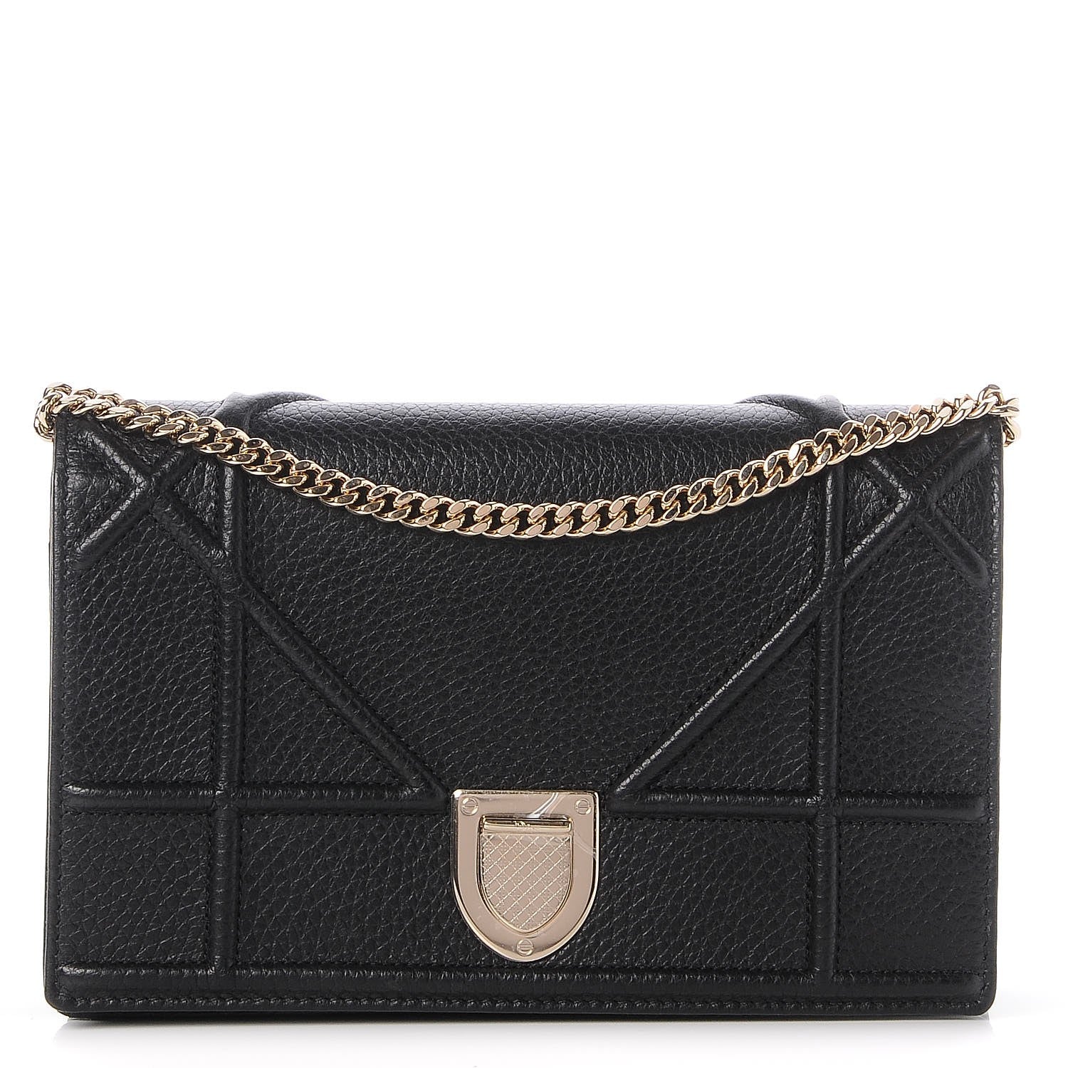 Christian Dior Grained Calfskin Diorama Wallet on Chain Pouch Black 1 of 7
