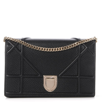 Christian Dior Grained Calfskin Diorama Wallet on Chain Pouch Black 1 of 7