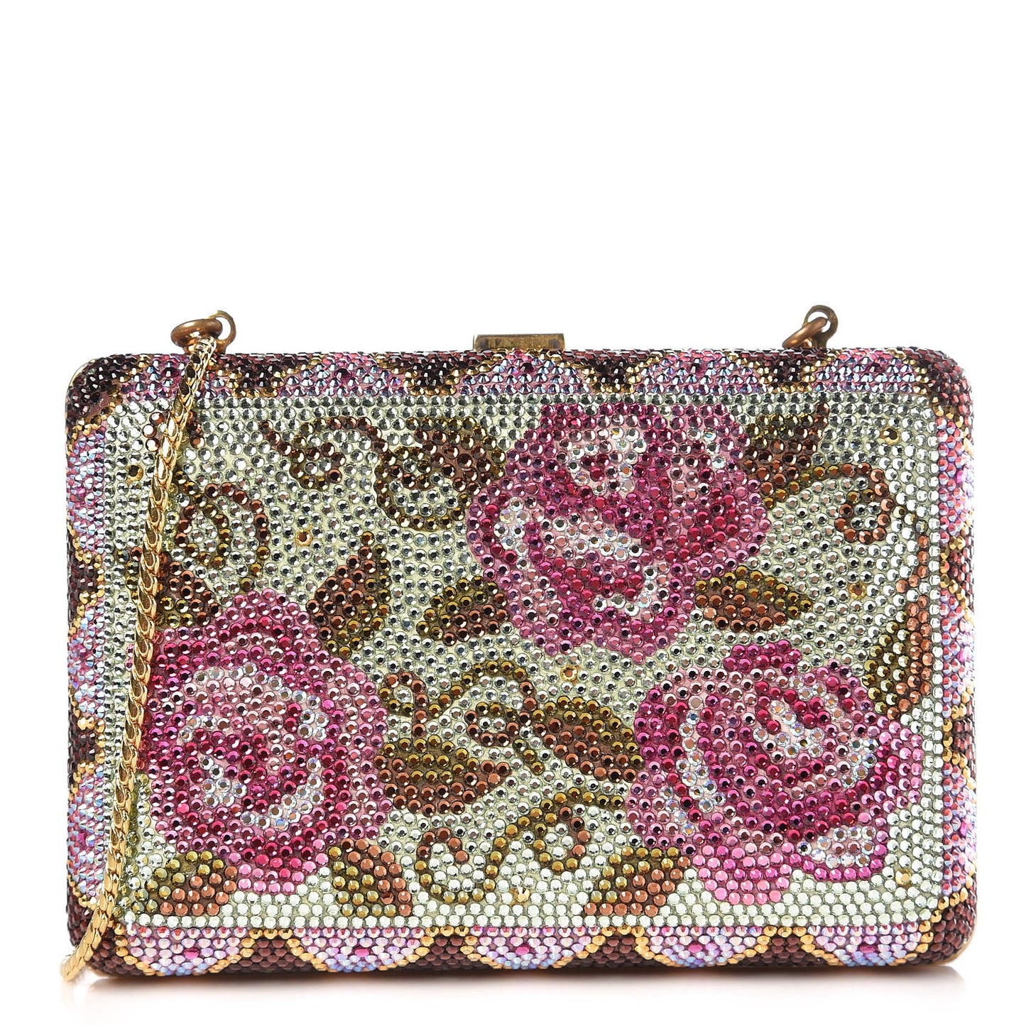 Swarovski Crystal Flower Minaudiere Clutch Gold