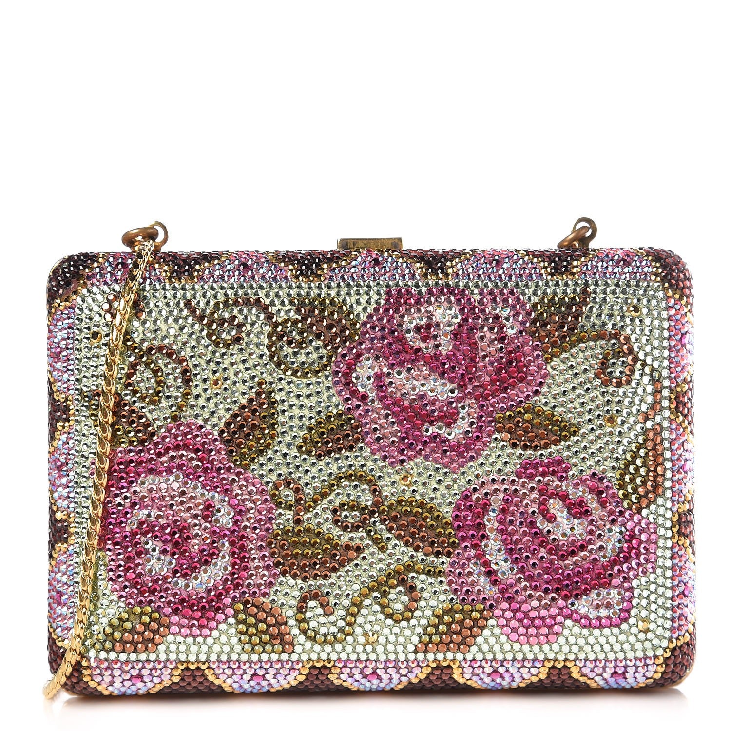 Judith Leiber Swarovski Crystal Flower Minaudiere Clutch Gold 1 of 10