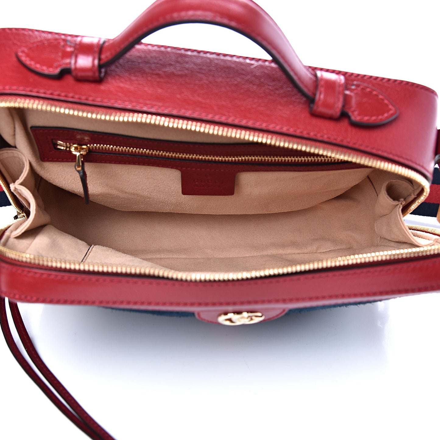 Suede Calfskin Web Small Ophidia Top Handle Shoulder Bag New Blue Romantic Cherry