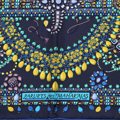 Hermes Silk Parures Des Maharajas Scarf 90 Caban Turquoise Arnica 5 of 5