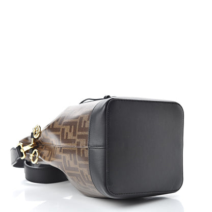 Fendi Glazed Fabric Vitello Grace F is Fendi FF 1974 Stamp Patch Grande Mon Tresor Bucket Bag Mogano Panna Black 4 of 11