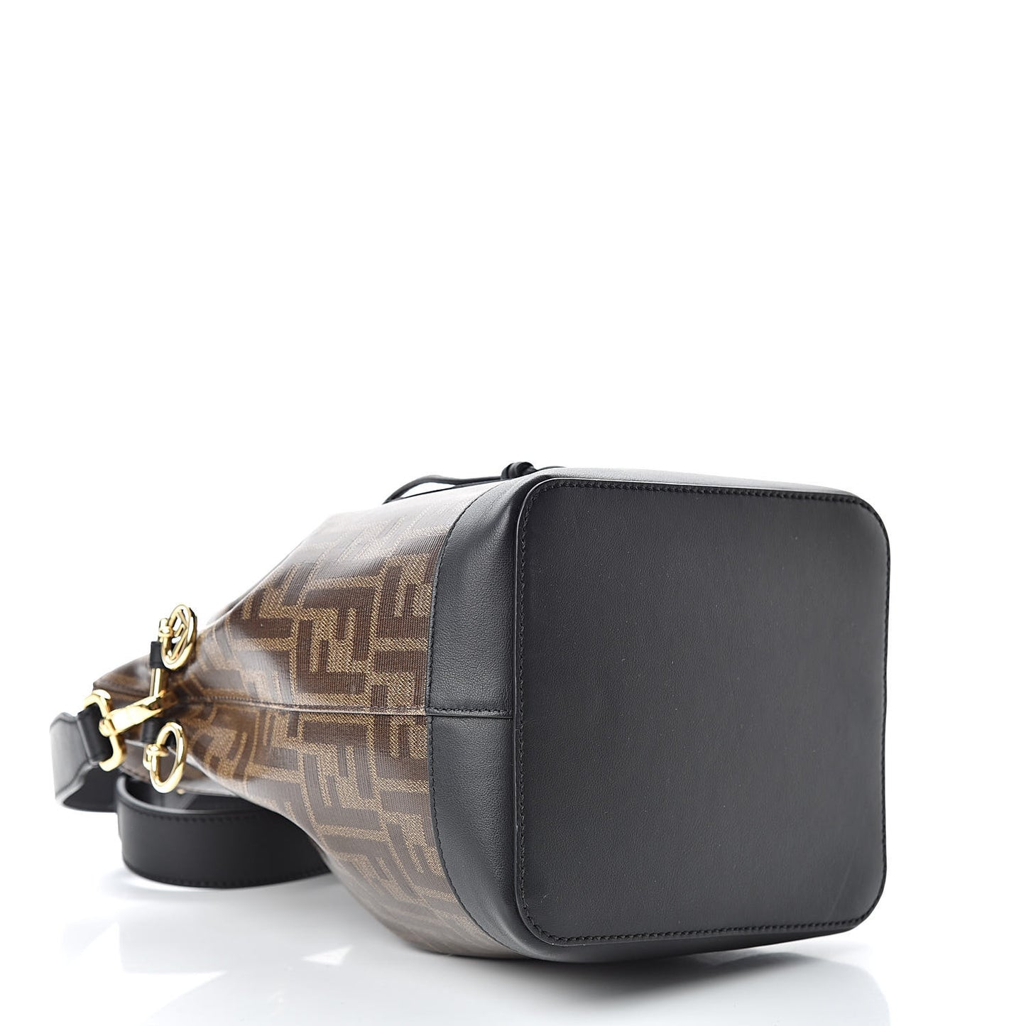 Glazed Fabric Vitello Grace F is Fendi FF 1974 Stamp Patch Grande Mon Tresor Bucket Bag Mogano Panna Black