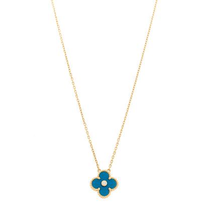 Van Cleef & Arpels 18K Yellow Gold Diamond Celestial Blue Sevres Porcelain Vintage Alhambra Pendant Necklace 1 of 5