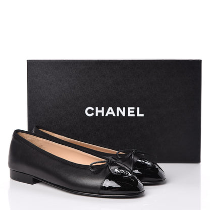 Chanel Lambskin Patent CC Cap Toe Ballerina Flats 35 Black 9 of 9