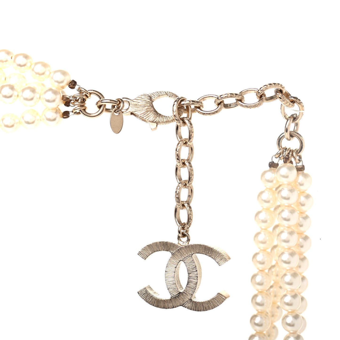 Pearl CC Multi Strand Long Necklace Light Gold